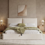 Upholstered Double Bed 180x200cm Hydraulic Storage, Beige Bouclé