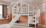 Bunk Bed with Slide & Stairs - Kids Cabin Bed, White Solid Wood