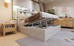Bed Frame 180x200, Hydraulic Lift, USB, Upholstered Headboard, Hidden Storage, Wood & Metal, White
