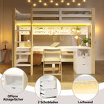 Loft Bed 90x200/140x200 cm with Desk & Drawers, Pine Wood
