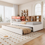 Sofa Bed 90x200 Pull-Out LED Storage Multifunctional Flannel Beige