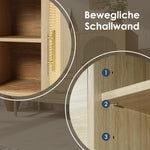 Rattan Sideboard 3 Drawers 2 Doors Adjustable Shelves 120x40x74cm Sonoma Oak