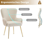 Velvet Dining Chair Set of 2 Armrests Gold Metal Legs Lumbar Support - Beige