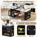 Kitchen Island Mobile Extendable Folding Table Power Strips - Black