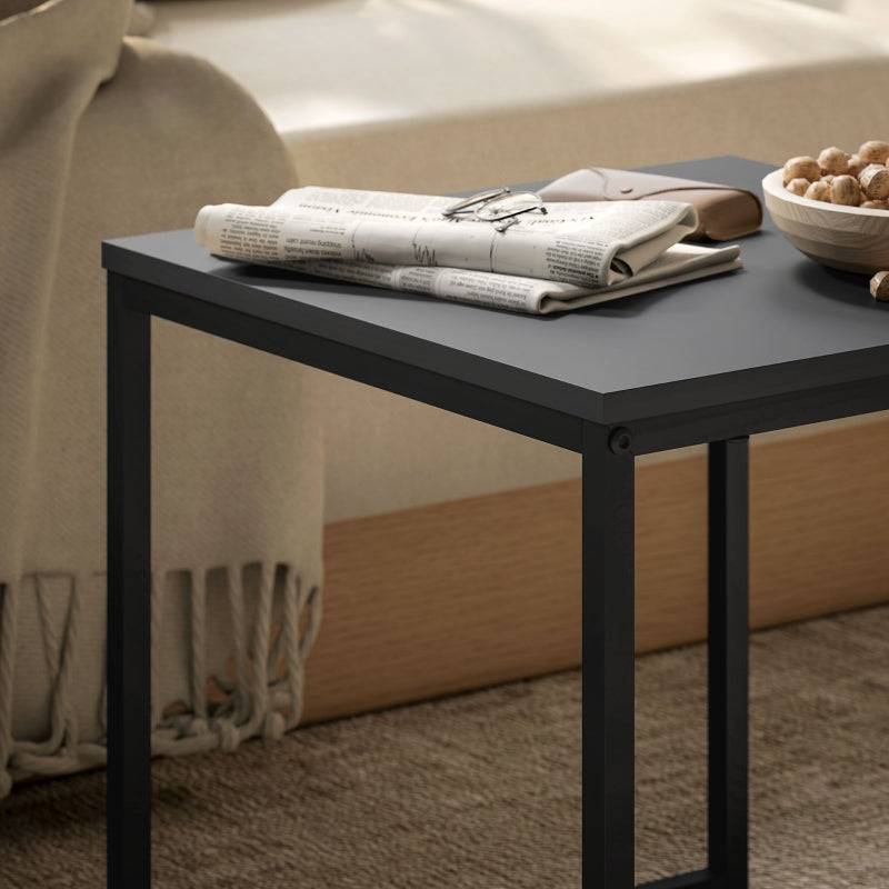 Modern Coffee Table, Set of 2 Sofa Tables, Square, MDF Metal Black