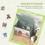 Storage Box Toy Chest, Hinged Lid Cute Design, Green