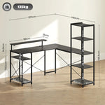 Desk L-Shaped Corner with 6 Shelves Monitor Stand USB Power Outlet, Black