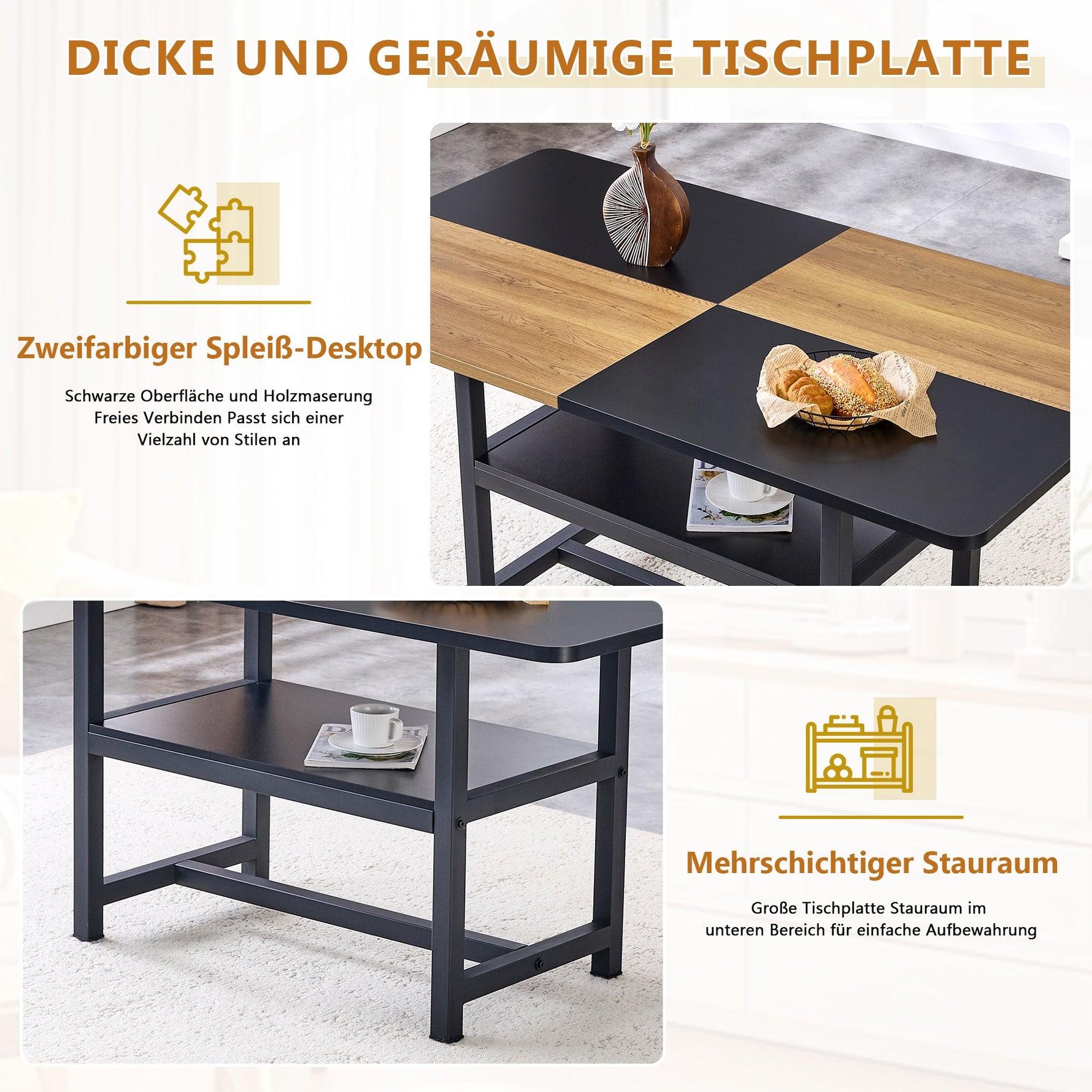 Table set with rectangular dining table, storage shelf, 4 armchairs, faux leather