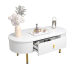 Coffee Table with Two Drawers, Curved Corners, Golden
