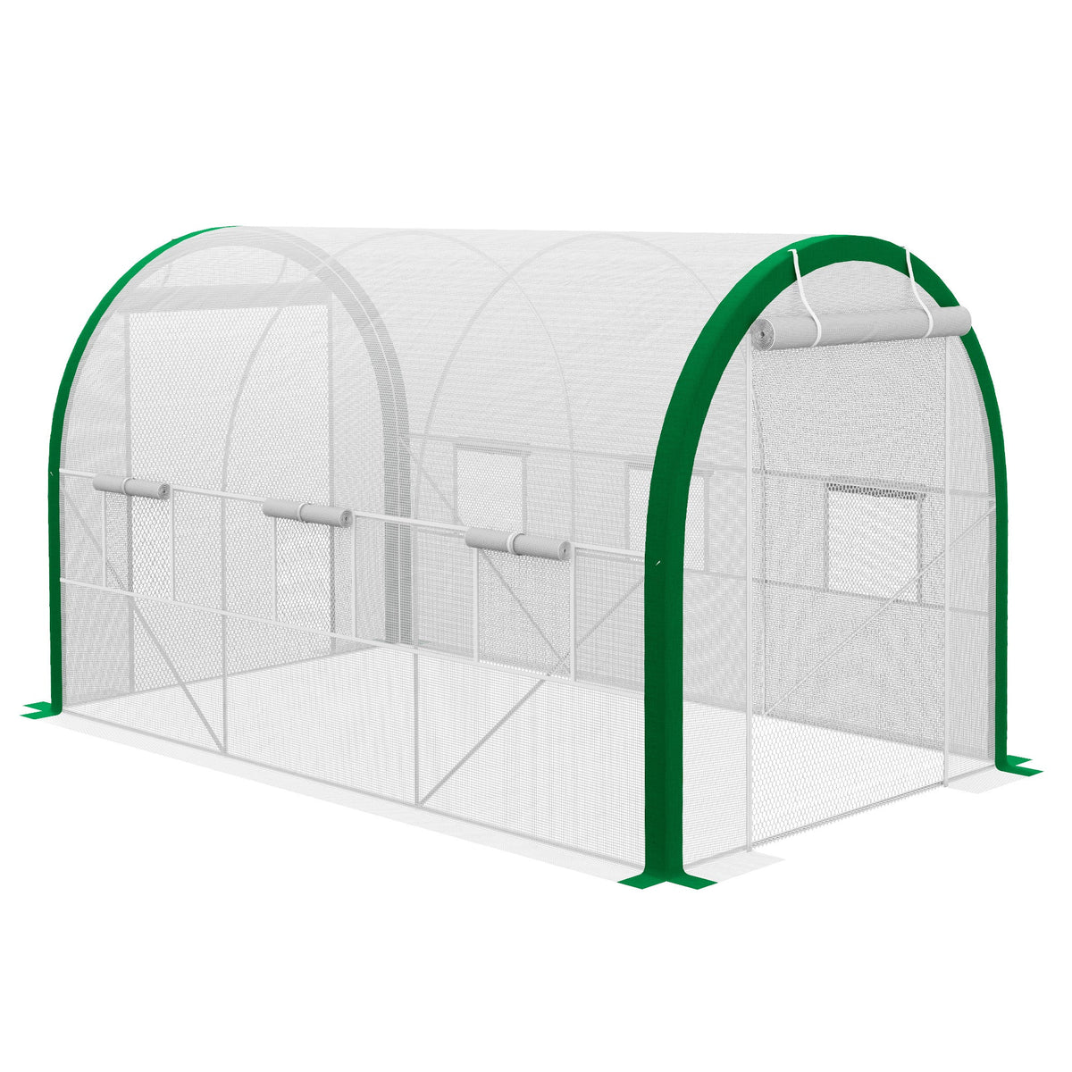 Foil Greenhouse Tunnel, 3.58 x 2.1 x 2.1 m Roller Door, Galvanized Steel, White