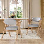 Set of 2 Folding Dining Chairs, Solid Wood and Breathable Linen, Grey