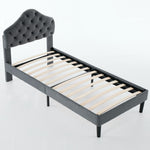 Twin Size Upholstered Platform Bed Frame, 90x200cm, Gray Velvet