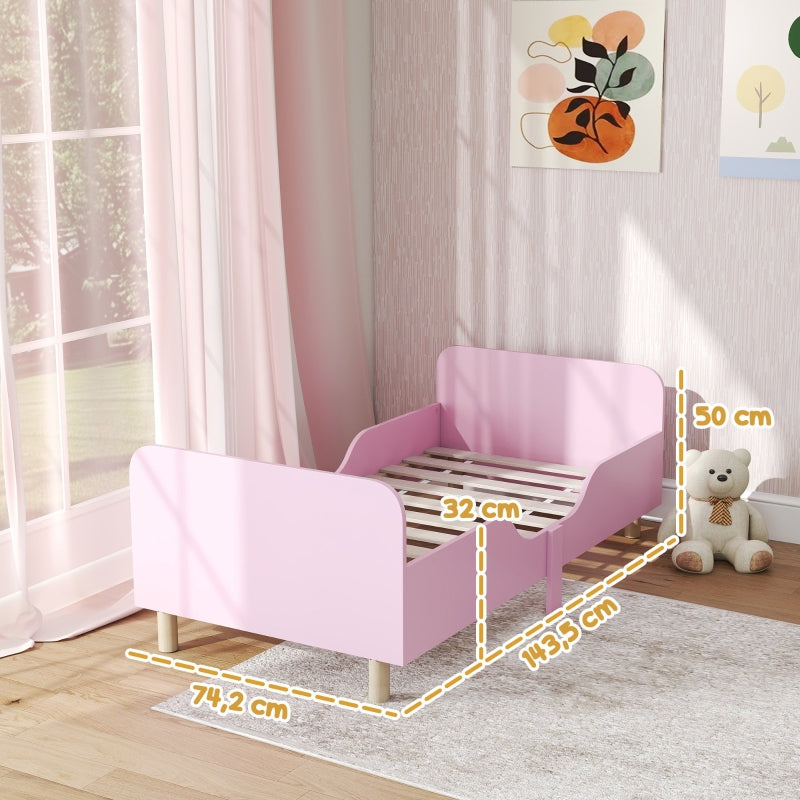 Children's Bed Frame, Single with Safety Rail, MDF Pink