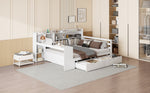 Solid Wood Sofa Bed, 140x200 cm, with Desk, Bookshelf, Storage, Power Outlet, White