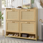 Shoe Cabinet Rattan Doors 4 Doors Metal Frame - Wood