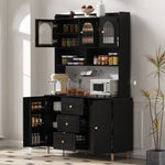Tall Cabinet Sideboard with Pegboard Drawers Storage Solid Wood Legs Black