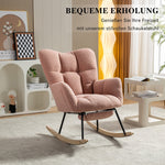 009B Rocking Chair Modern Padded Extendable Footrest Teddy Fabric Pink