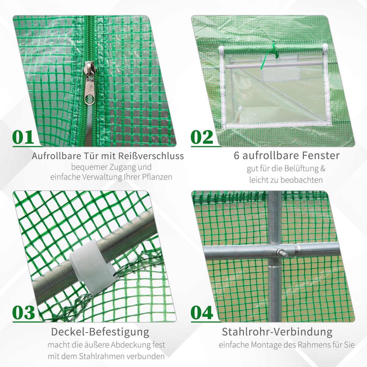 Polytunnel Greenhouse/Tomato Greenhouse with Window 445x190x200cm, Green