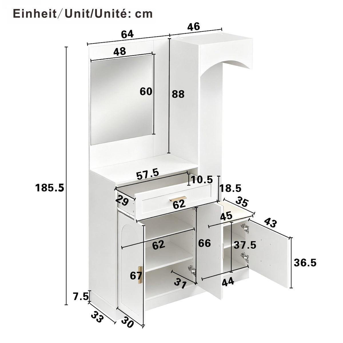 Compact Wardrobe Shoe Cabinet Entrance Storage with Mirror, Modern