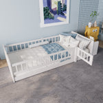 Wooden Children's Bed 90x200cm Open Storage Shelves and Case White Pine Wood