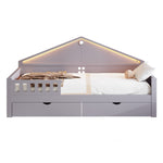 Children's Bed with LED Light Strip and Storage Drawers, 90x200 cm, Grey