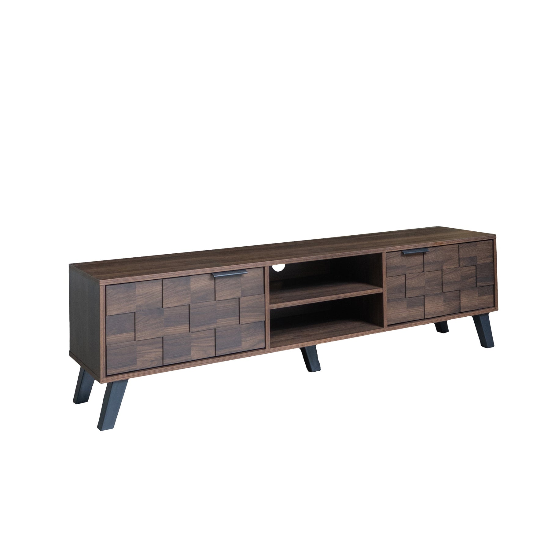 Modern TV Cabinet 2 Doors 2 Open Compartments 160.5cm - Dark Wood Grain