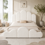 Upholstered Children's Bed 140x200cm with Headboard in Beige Bouclé