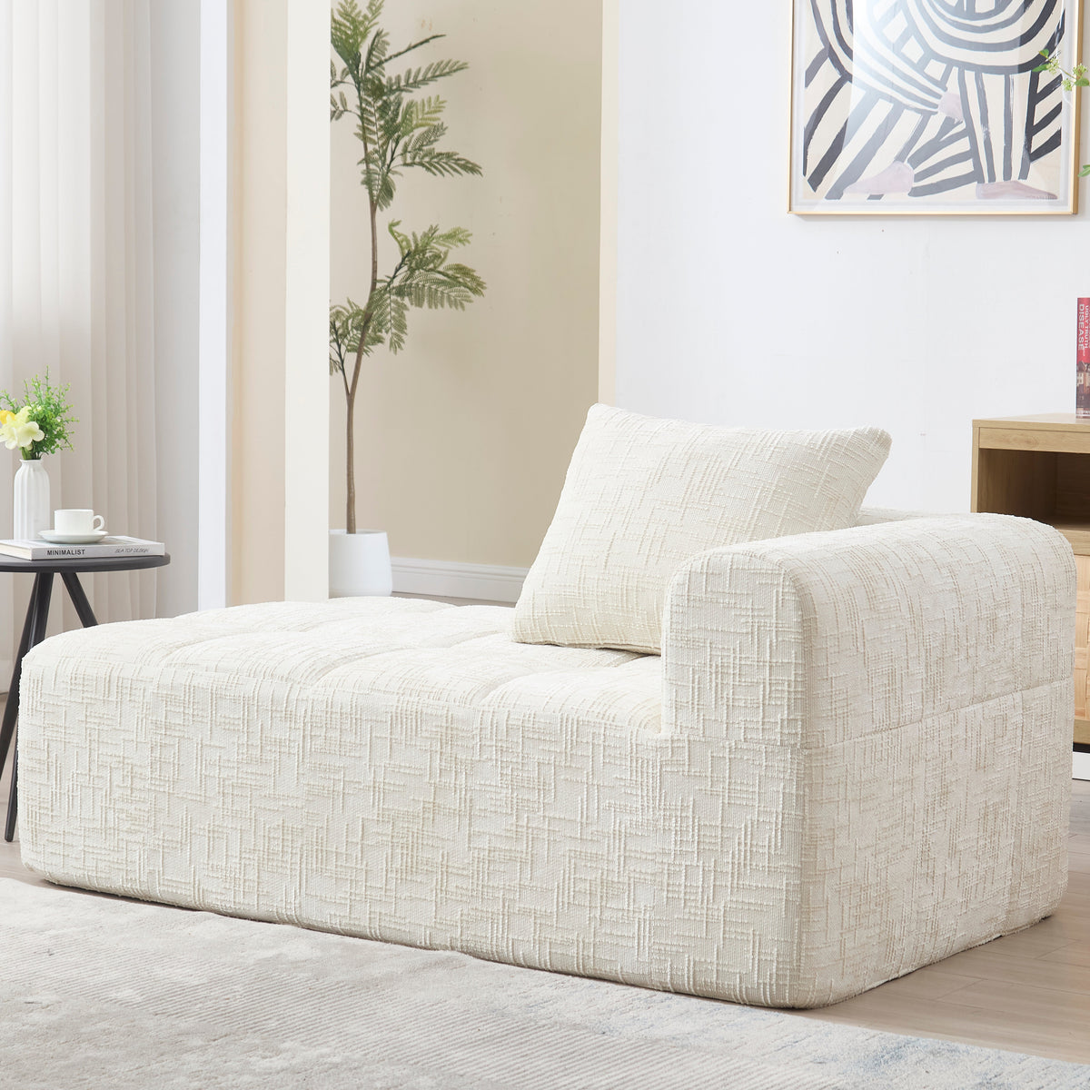 Chaise Longue Sofa, Comfortable No Assembly Side Pockets, Beige