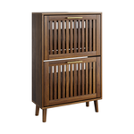 Shoe Cabinet 60cm Freestanding 2 Drop-Down Drawers Medieval-Modern - Walnut Wood