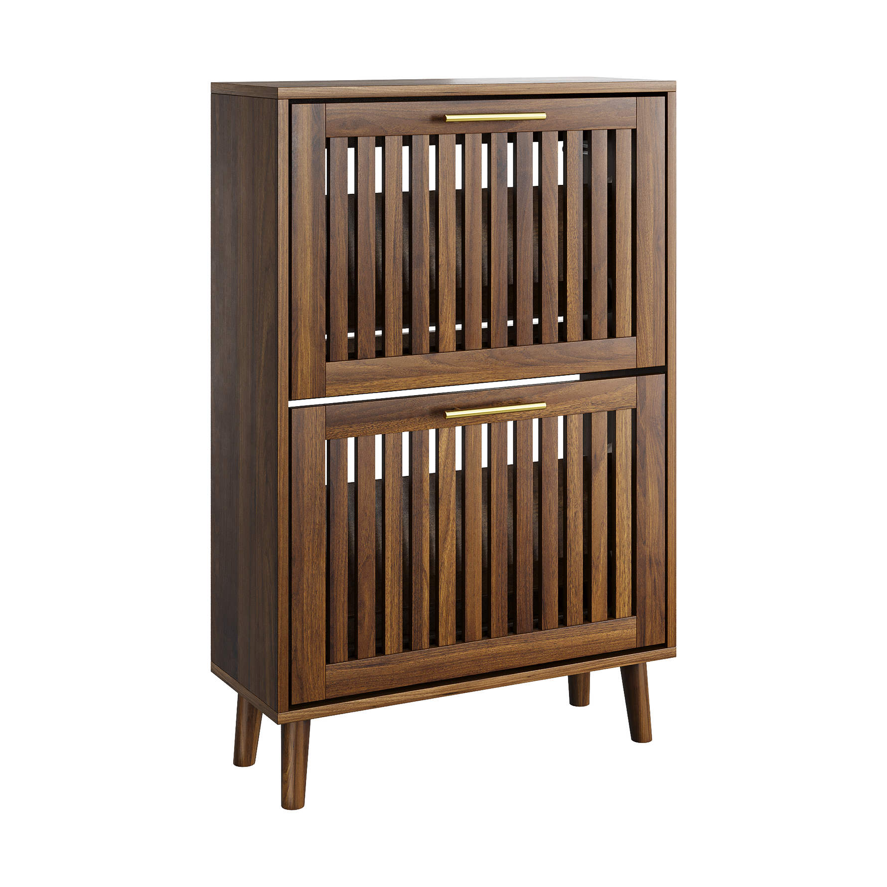 Shoe Cabinet 60cm Freestanding 2 Drop-Down Drawers Medieval-Modern - Walnut Wood