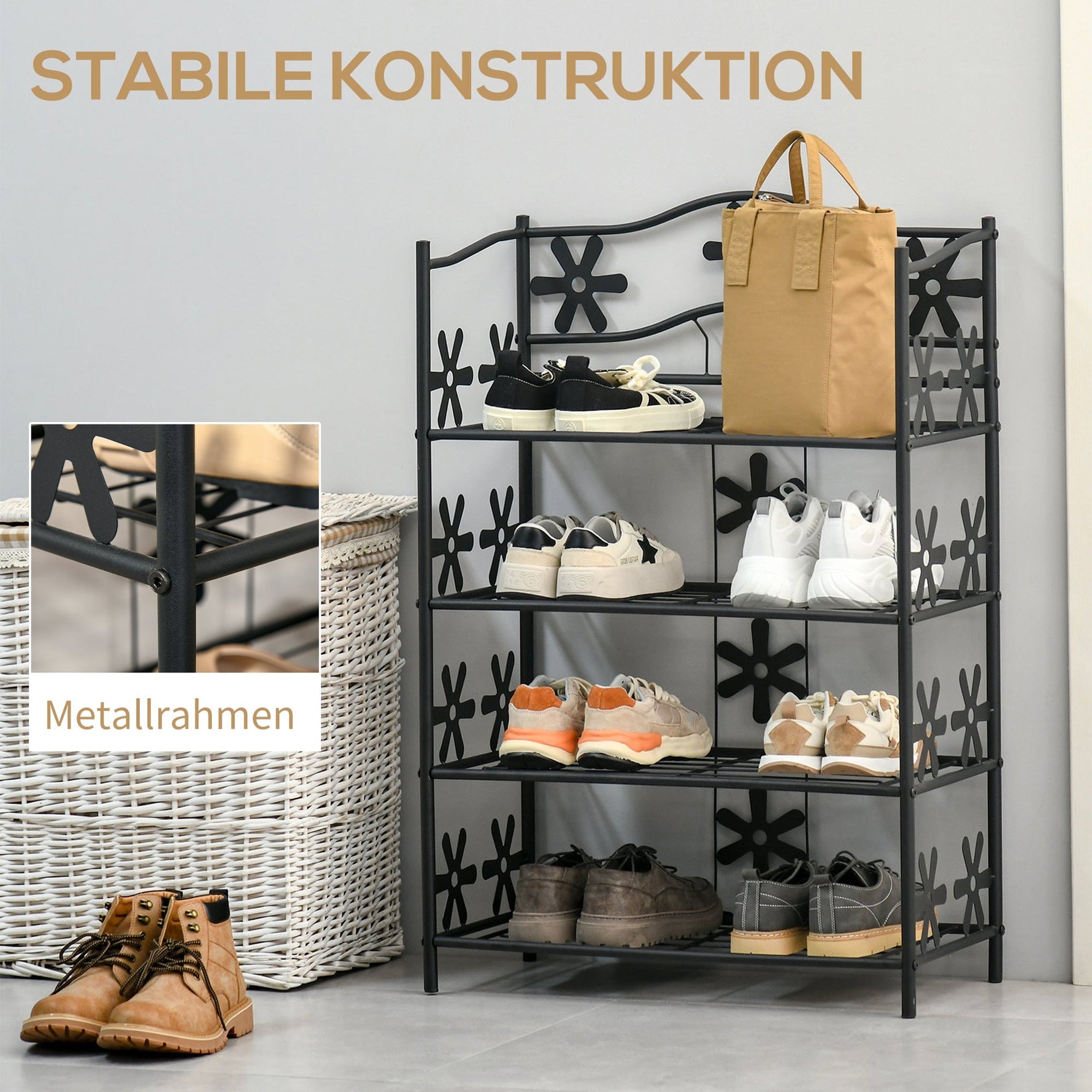 Small Shoe Rack/Plant Stand 4 Tiers Space-Saving Metal Black