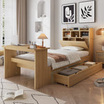 Children's Single Bed 90x200cm with Drawer & Table, Natural Wood