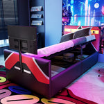 Children's Gaming Bed 90x200 with LED, Hydraulic Storage and TV Mount, PU Leather