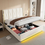 Storage Bed with LED, USB & Hydraulic Storage, 180x200cm, Velour