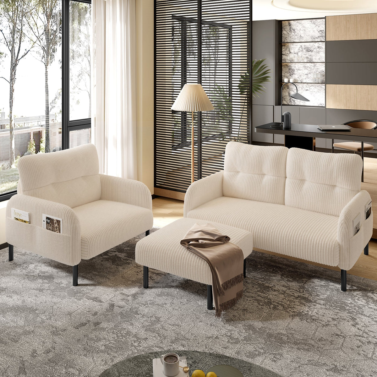Premium Corduroy Stool - Metal Frame, Velour Cover - Corduroy