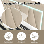 Upholstered Bed 160x200 LED USB-C Storage, Linen