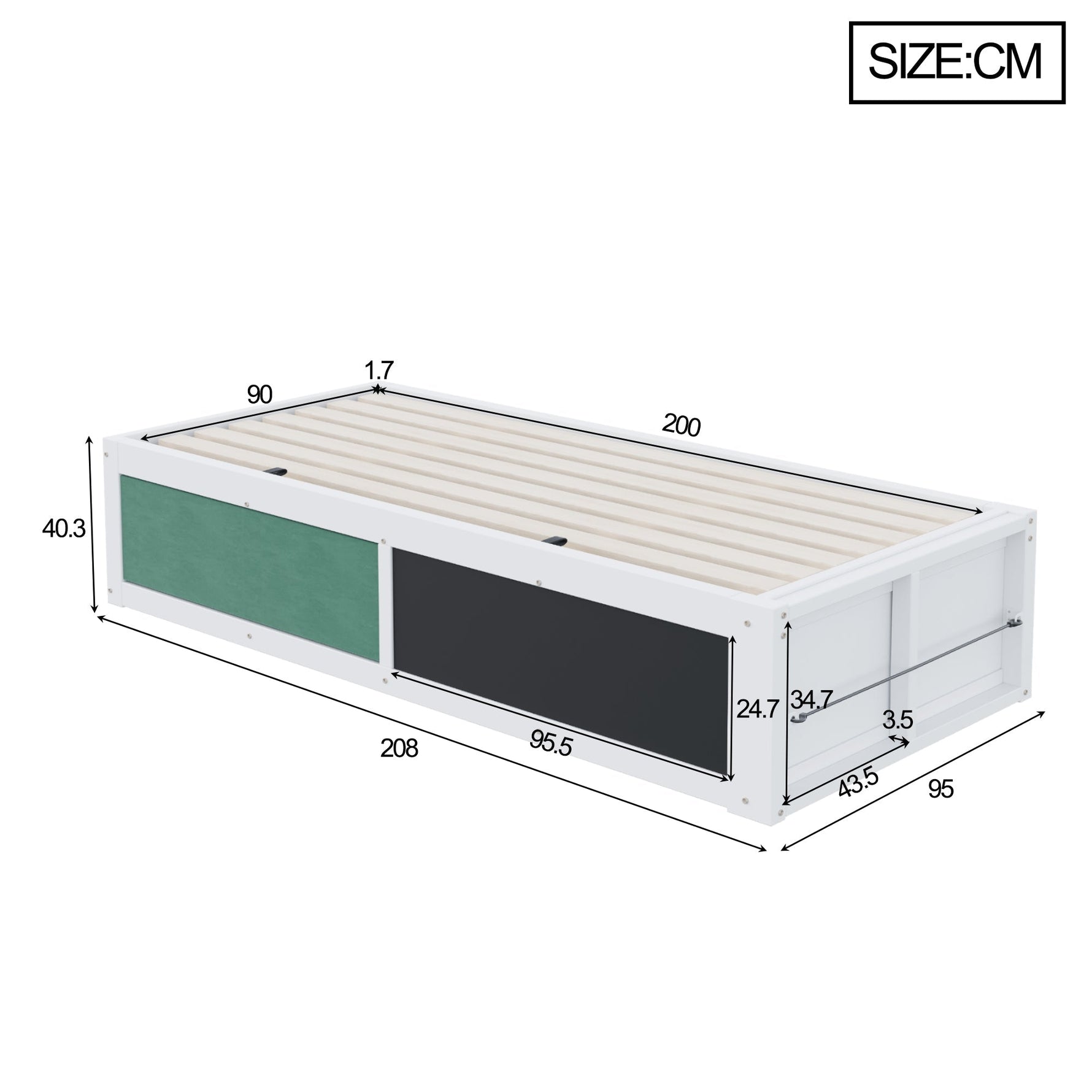 Wooden Bed 90x200cm Hydraulic Writing Surface Storage - White