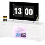 TV Cabinet, LED Lighting, 2 Doors, Glass Shelf, White Chipboard