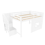 Loft Bed 140x200 with Storage Stairs and Window, White