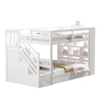 Bunk Bed with Storage Stairs and Drawers, 90x200cm, Pine Wood, White and Grey