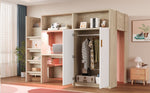 Multifunctional Loft Bed 90x200 with Desk, Wardrobe & Storage, Wood