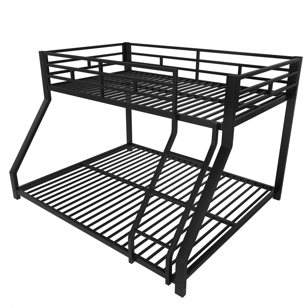 Bunk Bed 90x200 / 140x200 with Railing & Step, Black Metal