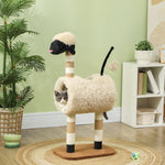 Cat Tree, Scratching Post Tunnel & Toys 98cm, Sheep Design Light Brown
