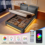 Modern Upholstered Bed 140x200cm Storage LED USB-C Headboard