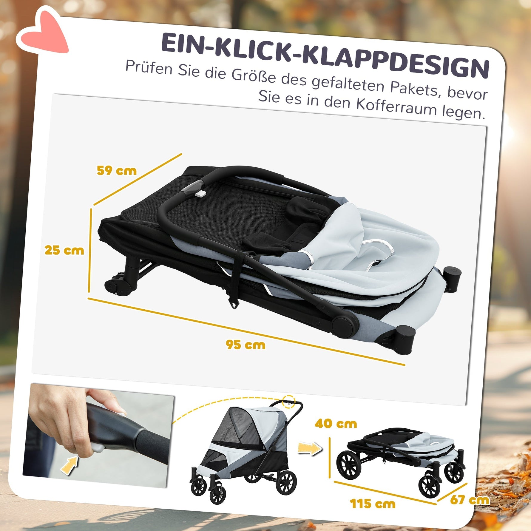 Dog Stroller, Foldable for Large Dogs & Cats, 30 kg, Grey