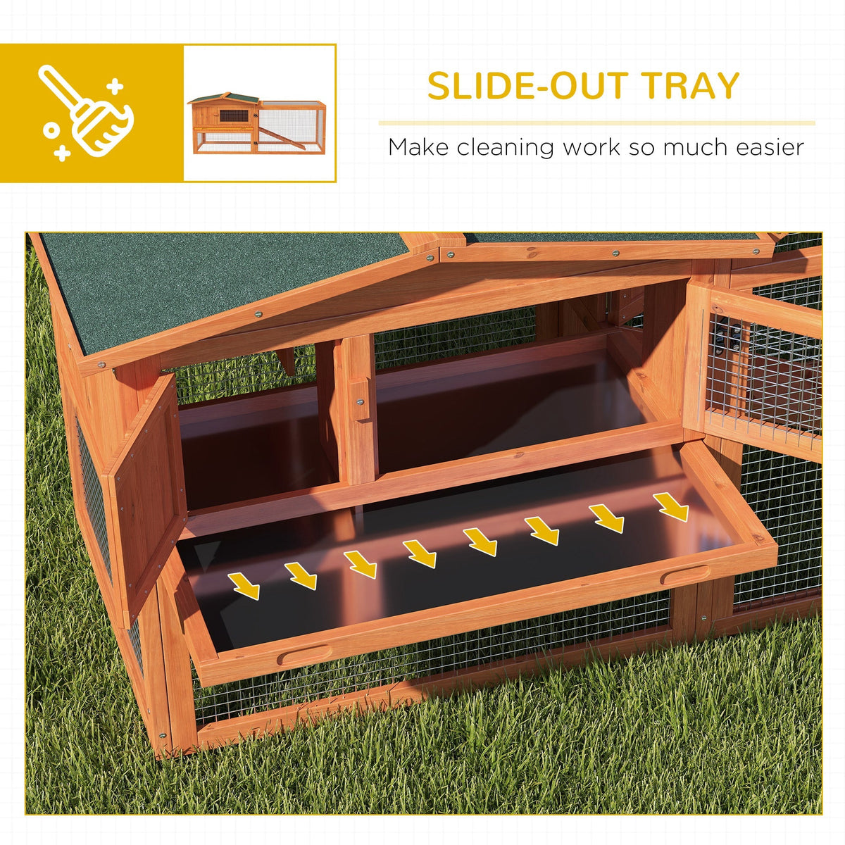Small Animal Hutch, Indoor Outdoor with Tray & Ramp, Fir Wood, Orange