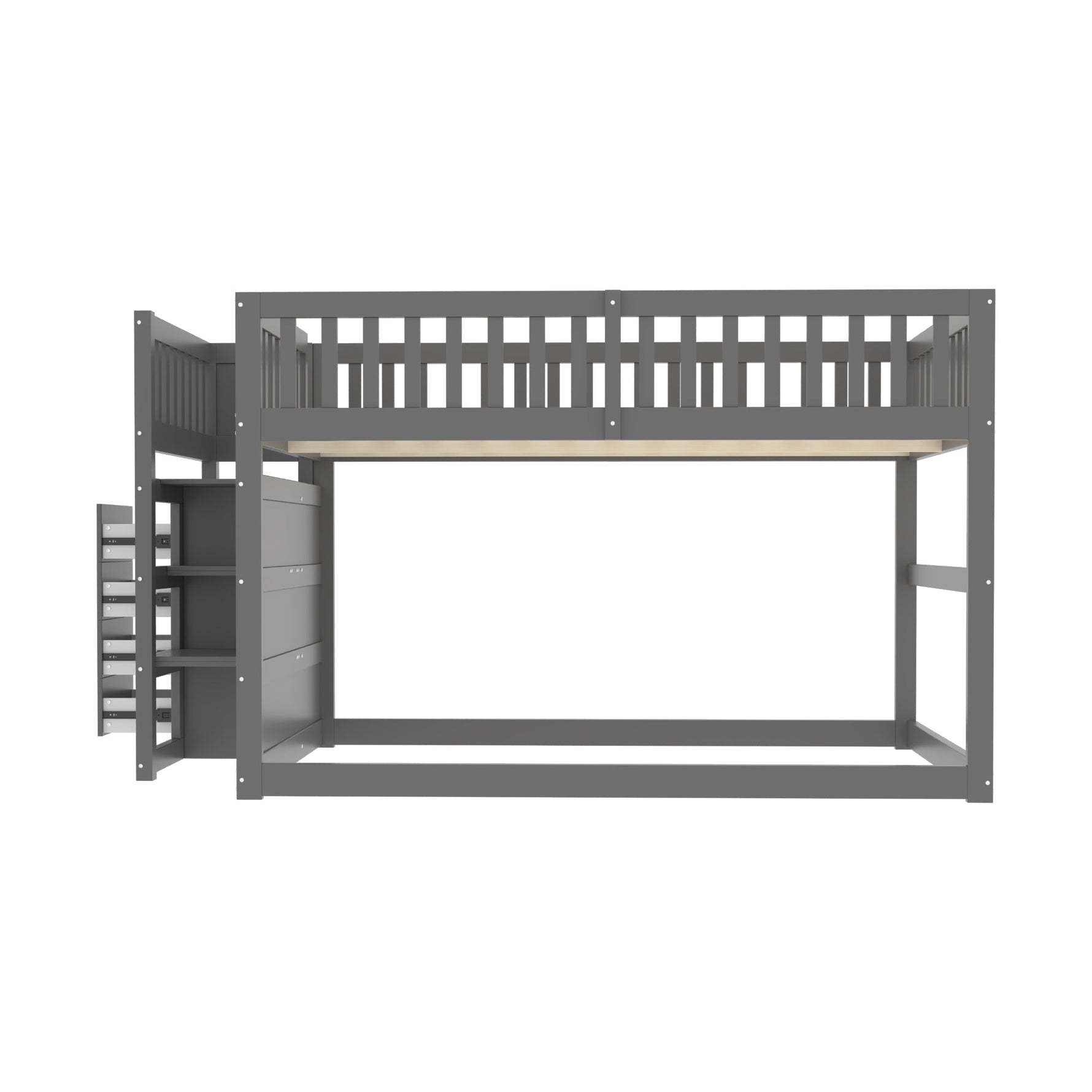 Low Bunk Bed, 140x200cm Safety with Storage, Wooden, Grey