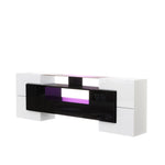 TV Cabinet Low Panel 200cm LED Lighting Modern Design High-Gloss White and Black