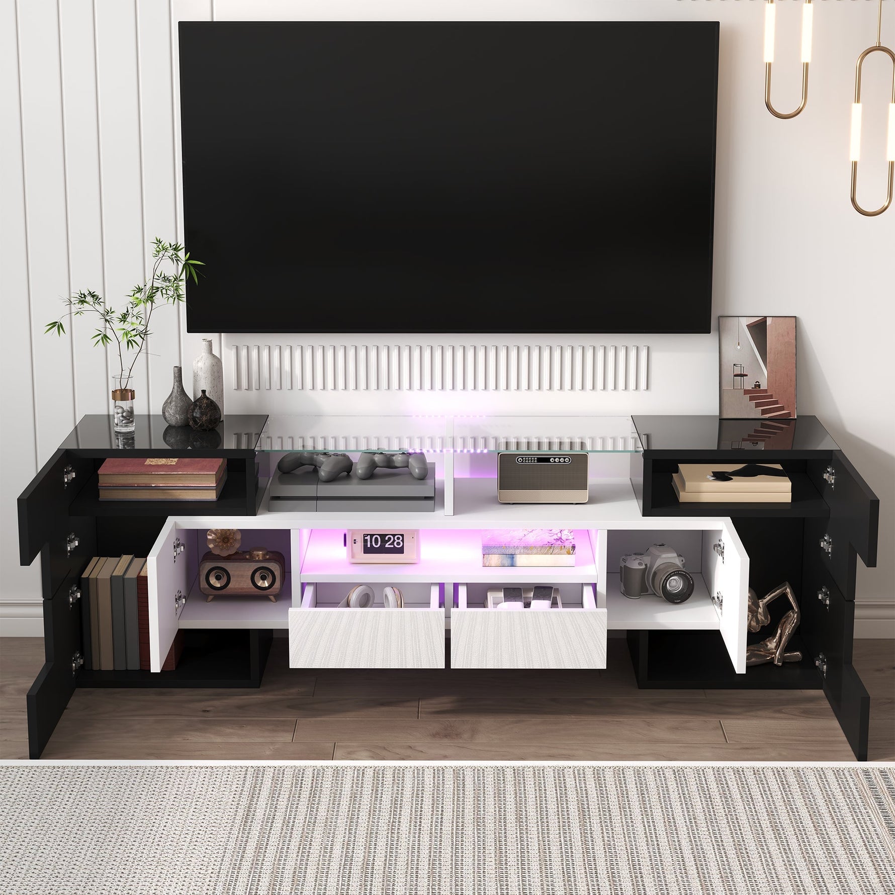 Stylish TV Cabinet Lowboard 145cm LED High-Gloss White