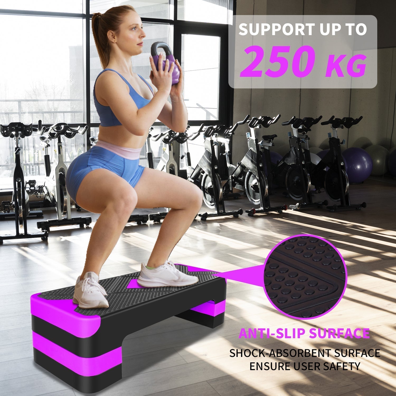 Aerobic Exercise Step Platform 27" with Adjustable Height Risers - Purple